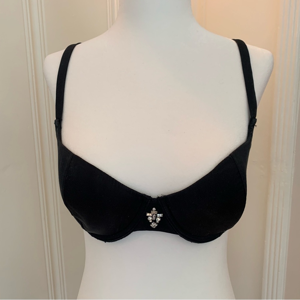 Fleur du mal Elegant Black Bra lightly padded with Embellishment Sz 34C